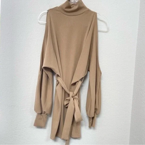 Lovers + Friends Gloria Cold Shoulder Sweater Mini Dress Medium Tan Revolve - Picture 3 of 9